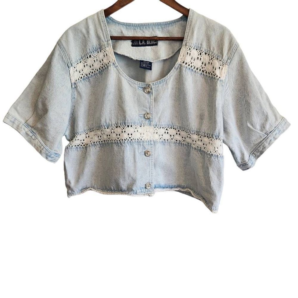 Vintage L.A. Blues Light Wash Denim Crochet Crop Jacket Plus Size 22